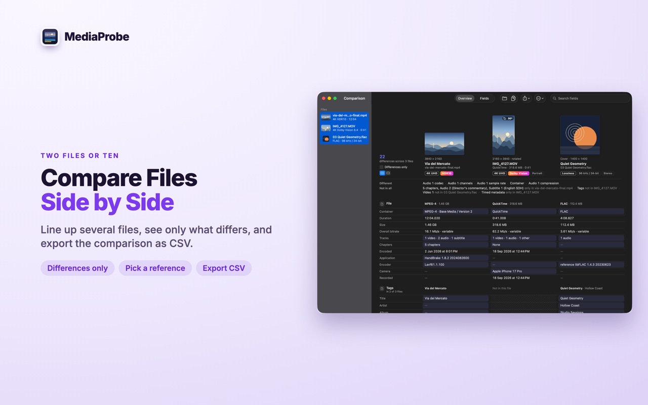 Compare files side by side
