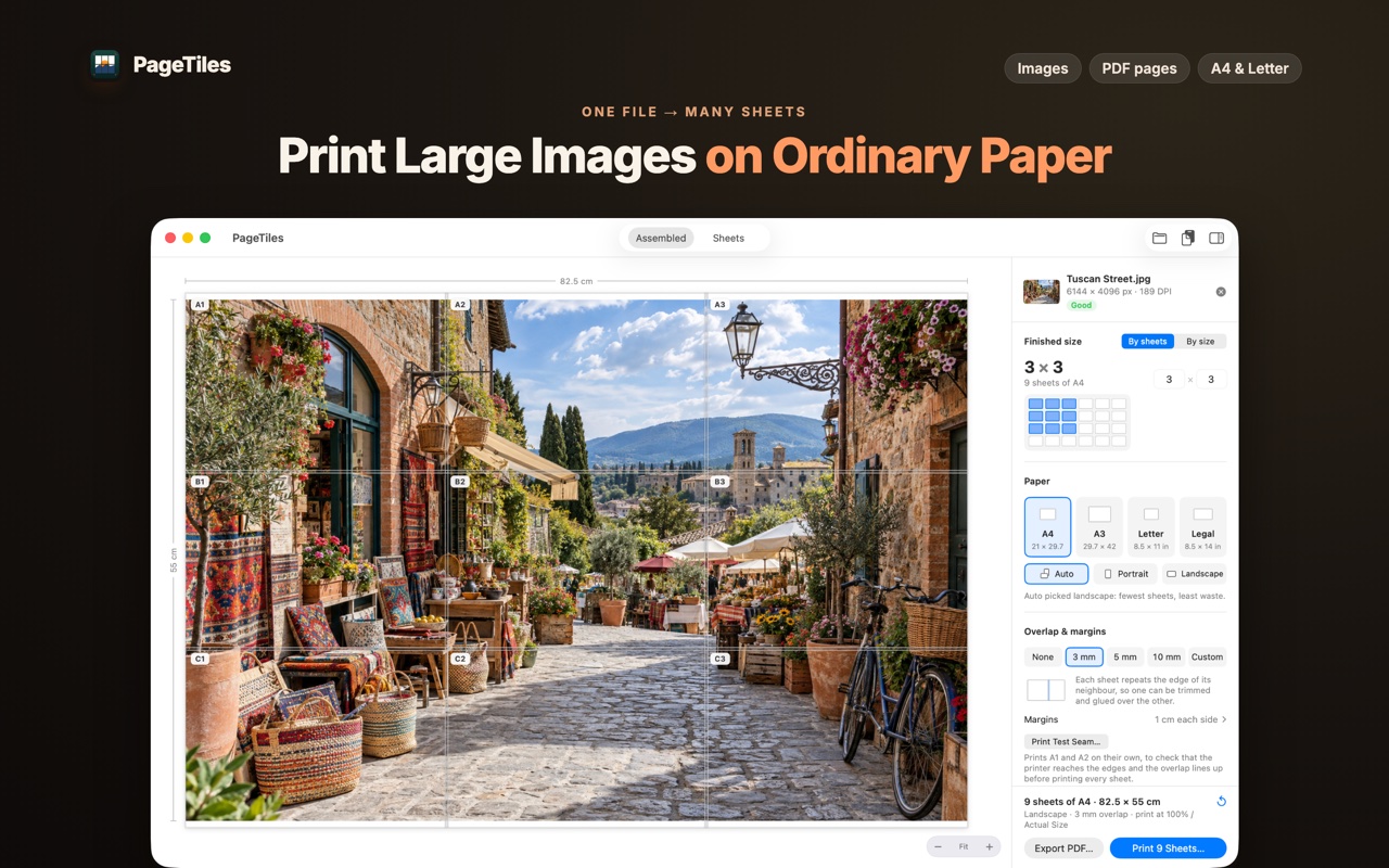 Print large images on ordinary paper